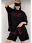 Ela Mod Unisex Nakış Işlemeli Şort Takım - Siyah 1