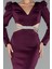 Uzun Kol V Yaka Cut Out Balık Abiye Elbise ABU4297 3