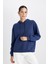 Relax Fit Kapüşonlu Kanguru Cepli Kalın Basic Düz Sweatshirt W1240AZ24WN 4