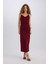 Yılbaşı Temalı Bodycon Vücudu Saran Degaje Yaka Askılı Maxi Bordo Elbise E1902AX24WN 4