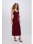 Yılbaşı Temalı Bodycon Vücudu Saran Degaje Yaka Askılı Maxi Bordo Elbise E1902AX24WN 5