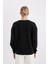 Loose Fit Bisiklet Yaka Baskılı Kalın Siyah Sweatshirt C7810AX24WN 5