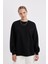 Okula Dönüş Oversize Geniş Kalıp Bisiklet Yaka Basic Düz Kalın Sweatshirt Y1346AZ24WN 4