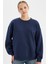 Oversize Geniş Kalıp Bisiklet Yaka Kalın Basic Düz Sweatshirt Y1346AZ24WN 1