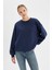 Oversize Geniş Kalıp Bisiklet Yaka Kalın Basic Düz Sweatshirt Y1346AZ24WN 4