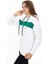 Yeşil Şerit Detaylı Uni Beyaz Kapüşonlu Sweatshirt 2