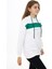 Yeşil Şerit Detaylı Uni Beyaz Kapüşonlu Sweatshirt 3