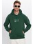 Oversize Geniş Kesim Pamuklu Yumuşak Dokulu İçi Polarlı Baskılı Yeşil Kapüşonlu Sweatshirt 1