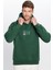 Oversize Geniş Kesim Pamuklu Yumuşak Dokulu İçi Polarlı Baskılı Yeşil Kapüşonlu Sweatshirt 2