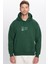 Oversize Geniş Kesim Pamuklu Yumuşak Dokulu İçi Polarlı Baskılı Yeşil Kapüşonlu Sweatshirt 5