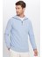 Unisex Relax Fit Rahat Kesim Fitilli Desenli Pamuklu Yarım Fermuarlı Mavi Dik Yaka Sweatshirt 2