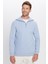 Unisex Relax Fit Rahat Kesim Fitilli Desenli Pamuklu Yarım Fermuarlı Mavi Dik Yaka Sweatshirt 3