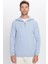 Unisex Relax Fit Rahat Kesim Fitilli Desenli Pamuklu Yarım Fermuarlı Mavi Dik Yaka Sweatshirt 4