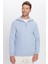 Relax Fit Rahat Kesim Fitilli Desenli Pamuklu Yarım Fermuarlı Mavi Dik Yaka Sweatshirt 3