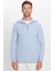 Relax Fit Rahat Kesim Fitilli Desenli Pamuklu Yarım Fermuarlı Mavi Dik Yaka Sweatshirt 4