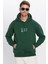 Oversize Geniş Kesim Pamuklu Yumuşak Dokulu Içi Polarlı Baskılı Yeşil Kapüşonlu Sweatshirt 1