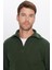 Relax Fit Rahat Kesim Fitilli Desenli Pamuklu Yarım Fermuarlı yeşil Dik Yaka Sweatshirt 1