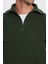 Relax Fit Rahat Kesim Fitilli Desenli Pamuklu Yarım Fermuarlı yeşil Dik Yaka Sweatshirt 3