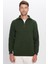 Relax Fit Rahat Kesim Fitilli Desenli Pamuklu Yarım Fermuarlı yeşil Dik Yaka Sweatshirt 4