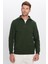 Relax Fit Rahat Kesim Fitilli Desenli Pamuklu Yarım Fermuarlı yeşil Dik Yaka Sweatshirt 5