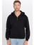 Relax Fit Rahat Kesim Pamuklu Içi Polarlı Yarım Fermuarlı Siyah Kapüşonlu Sweatshirt 2