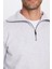 Relax Fit Rahat Kesim Fitilli Desenli Pamuklu Yarım Fermuarlı Gri Dik Yaka Sweatshirt 5