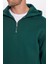 Relax Fit Rahat Kesim Pamuklu Içi Polarlı Yarım Fermuarlı Haki Kapüşonlu Sweatshirt 3