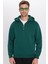 Relax Fit Rahat Kesim Pamuklu Içi Polarlı Yarım Fermuarlı Haki Kapüşonlu Sweatshirt 4