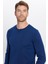 Erkek Slim Fit Dar Kesim Bisiklet Yaka Lacivert Triko Kazak 1