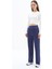 Lubna Pantolon - Nervür Dikiş Detaylı Üç Iplik Pamuklu Kumaş Wide Leg Lacivert Pantolon 2