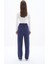 Lubna Pantolon - Nervür Dikiş Detaylı Üç Iplik Pamuklu Kumaş Wide Leg Lacivert Pantolon 4