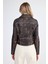 Fermuarlı Suni Deri Crop Biker Ceket 5