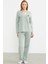 Fitilli Yaka Detaylı Pijama Takım - Yeşil 1
