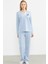 Fitilli Yaka Detaylı Pijama Takım - Mavi 1