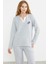 Fitilli Yaka Detaylı Pijama Takım - Gri 5