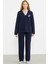Fitilli Yaka Detaylı Pijama Takım - Lacivert 1