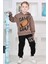 Erkek Çocuk Üzerinde Top ve Game Day Yazı Baskılı Sweatshirt 3 Iplik Kahverengi Eşofman Takım 1