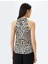 Saten Kolsuz Halter Yaka Leopar Bluz 4