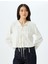 Rahat Kalıp Viskon Keten Karışımlı Uzun Kollu Dokulu Fiyonk Bağlama Detaylı Bluz 3