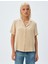 Kısa Kollu Bluz Ceket Yaka Düğmeli Dokulu 3