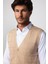 Slim Fit Kare Desenli Taş Rengi Erkek Yelek 3