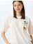 Kedi Baskılı Bisiklet Yaka Kısa Kollu Rahat Kalıp Tişört 1