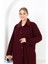 Kadın Büyük Beden Bordo Çelik Örgü Triko Astarsız Cepli Uzun Mont 65N38453 4