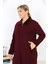 Kadın Büyük Beden Bordo Çelik Örgü Triko Astarsız Cepli Uzun Mont 65N38455 2