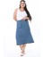 Kadın Büyük Beden Mavi Kup Detaylı Etek Ucu Pis Dikişli Likralı Kot Etek 65N38292 2