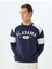 Kolej Baskılı Sweatshirt Bisiklet Yaka Renk Bloklu Pamuklu 3
