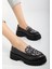 Kadın Siyah Cilt Leopar Detaylı Loafer Ayakkabı 1