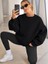 Kadın Bisiklet Yaka Basic Oversize Sweatshirt Siyah 1