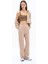 Lubna Pantolon - Nervür Dikiş Detaylı Üç Iplik Pamuklu Kumaş Wide Leg Taş Rengi Pantolon 2