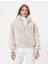Peluş Oversize Mont Dik Yaka Fermuarlı 3